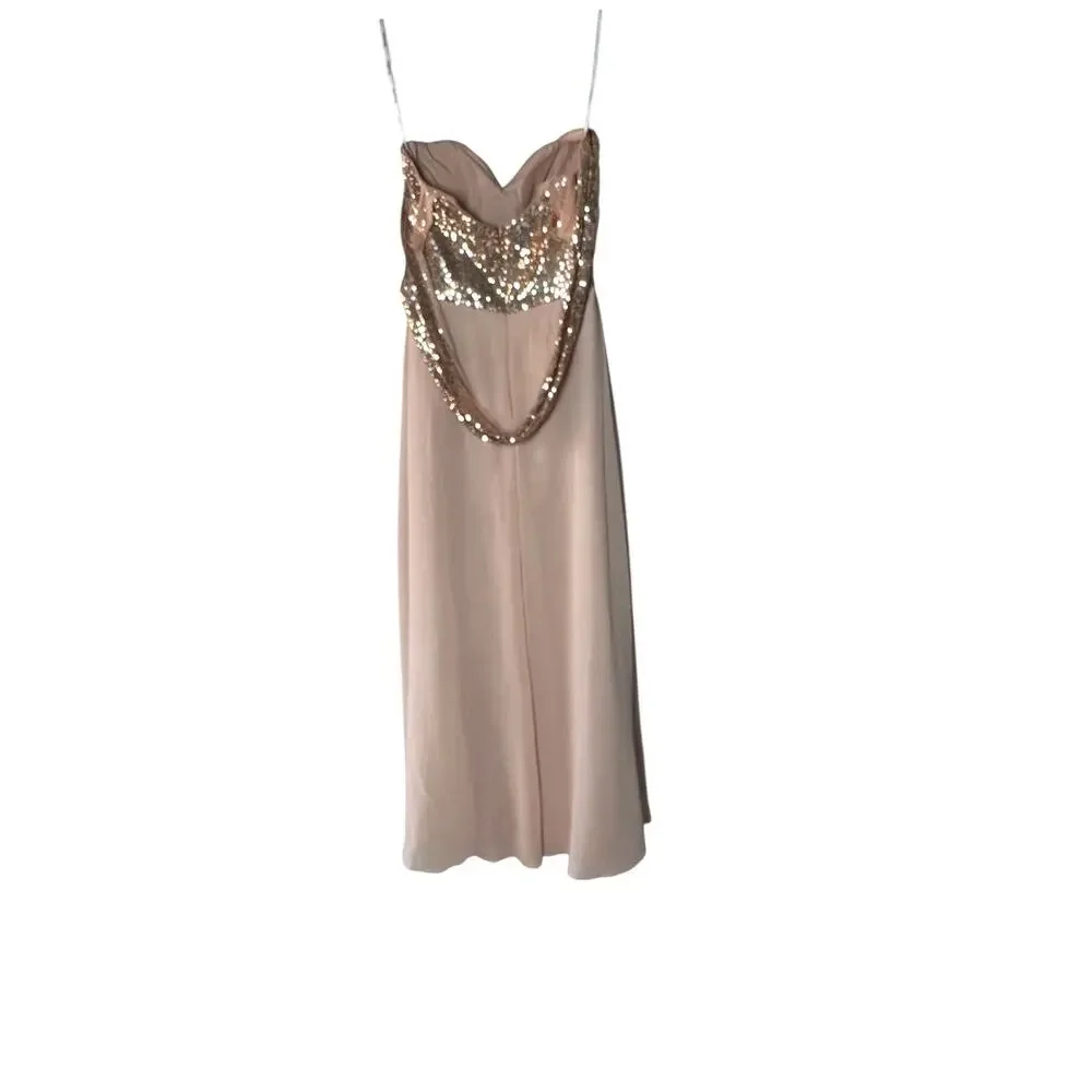 Rose Gold Prom Dress, Long Sequined, Sweetheart Chiffon Formal Wedding Pro - Picture 4 of 8